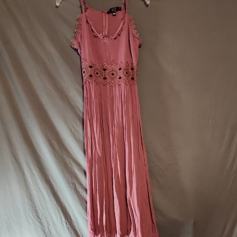 Crochet-Waist Maxi Dress in Rose Pink